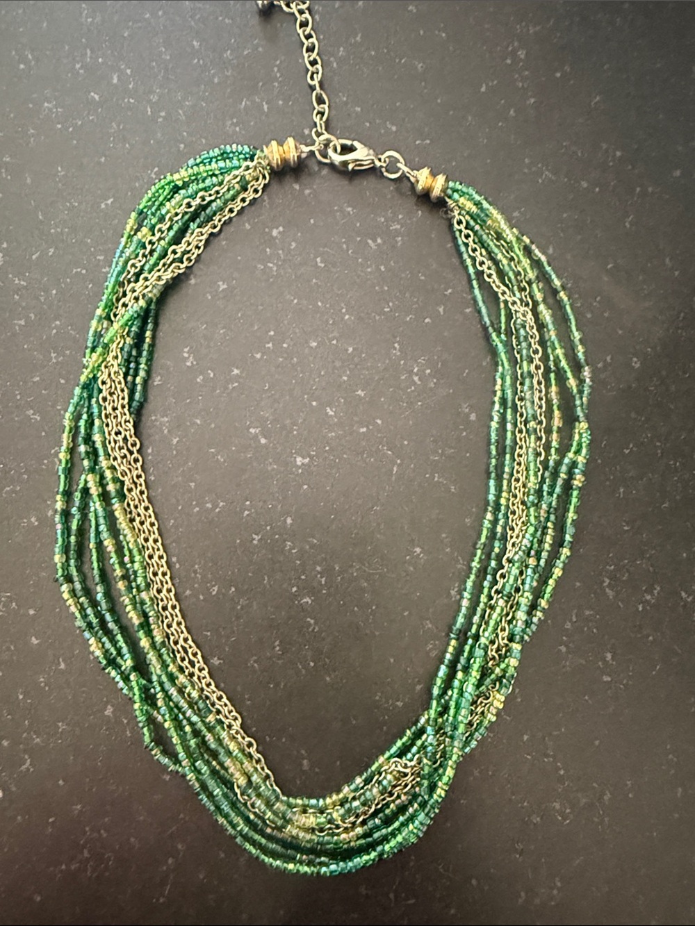 Gorgeous Handcrafted Multi-Strand Green Seed Bead Choker Necklace 18”